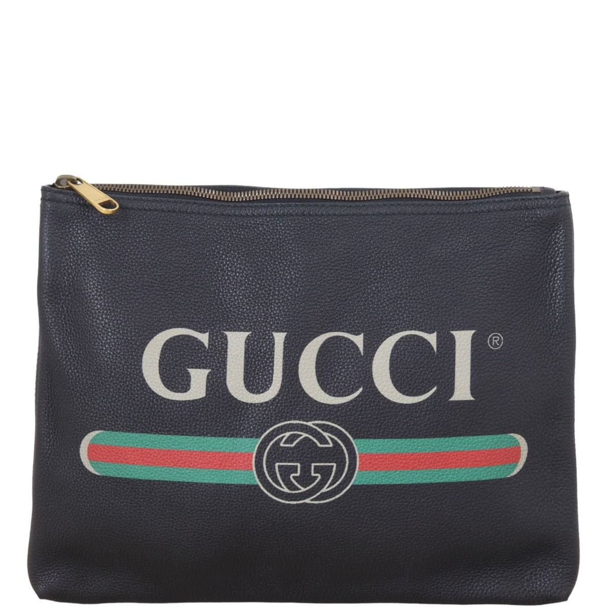 Gucci Logo Print Leather Pouch