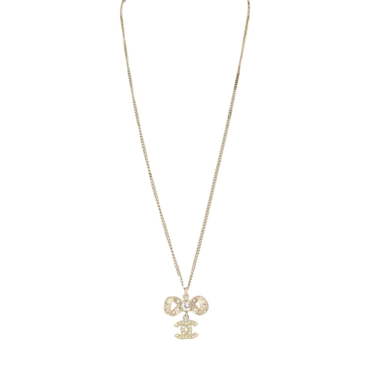 Chanel Crystal CC Bow Necklace Gold