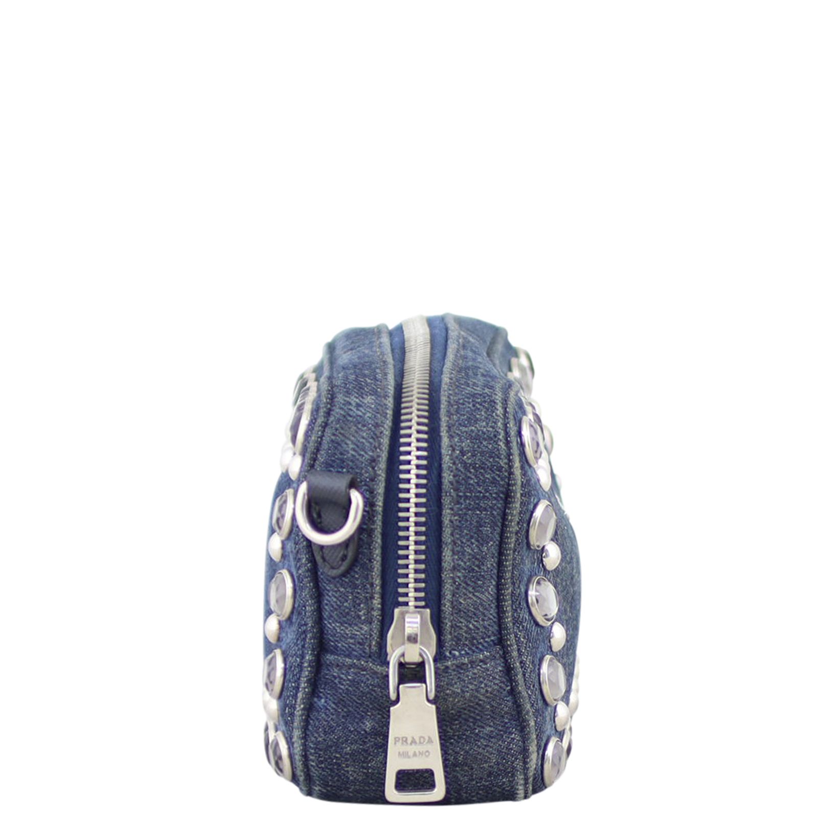 Prada Denim Borchie Embellished Mini Camera Bag