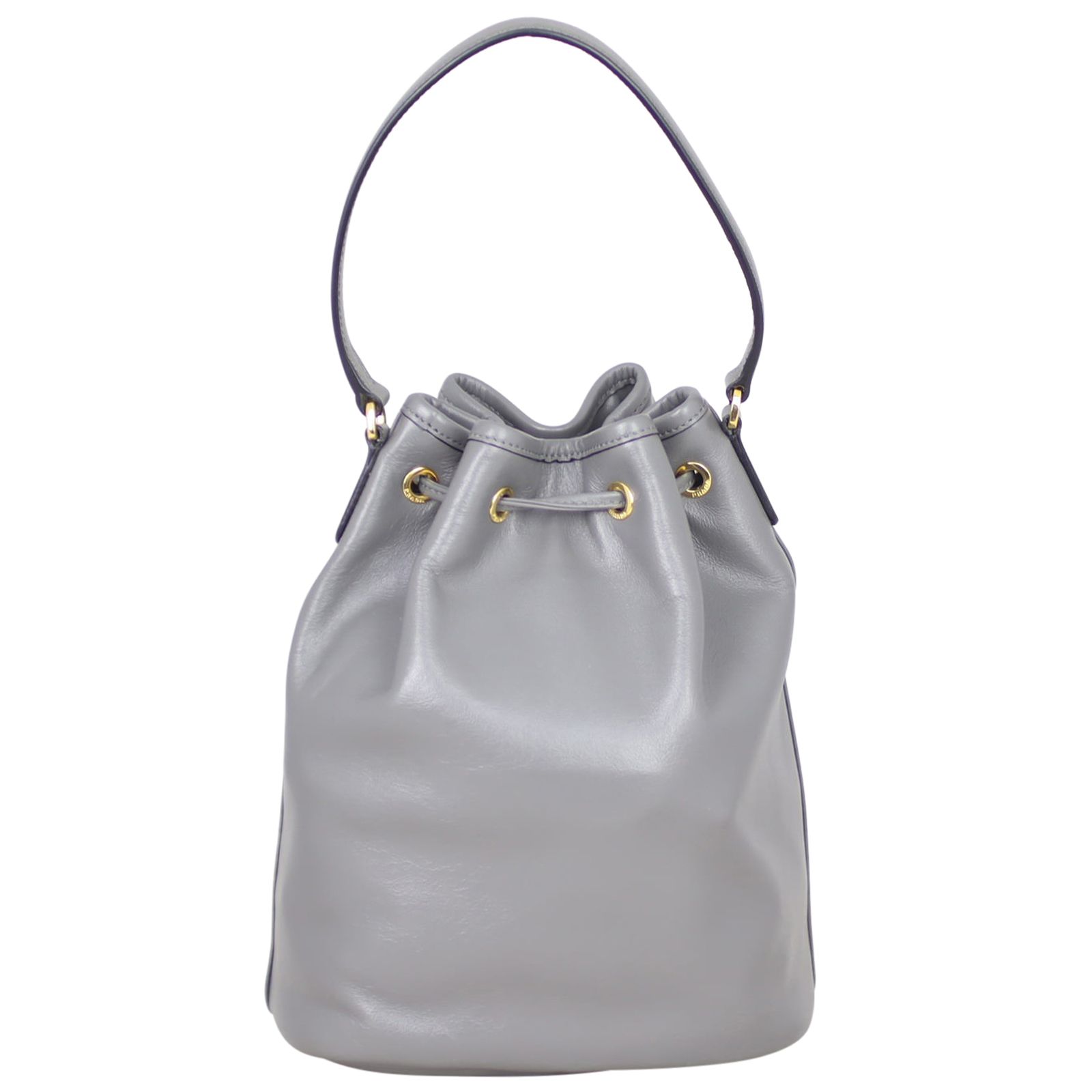 Grey leather bucket bag shop