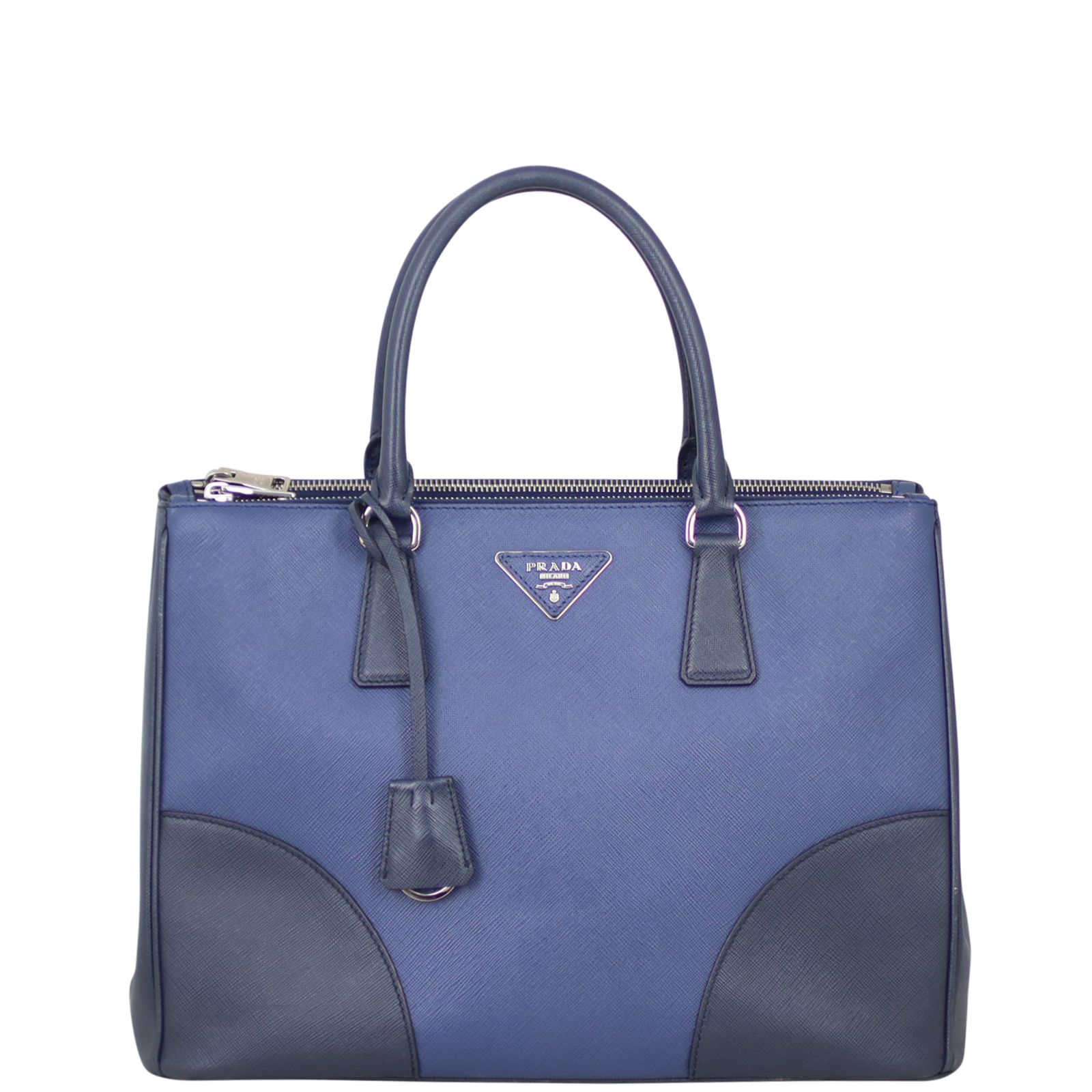 Prada Two Tone Saffiano Lux Galleria Double Zip Tote