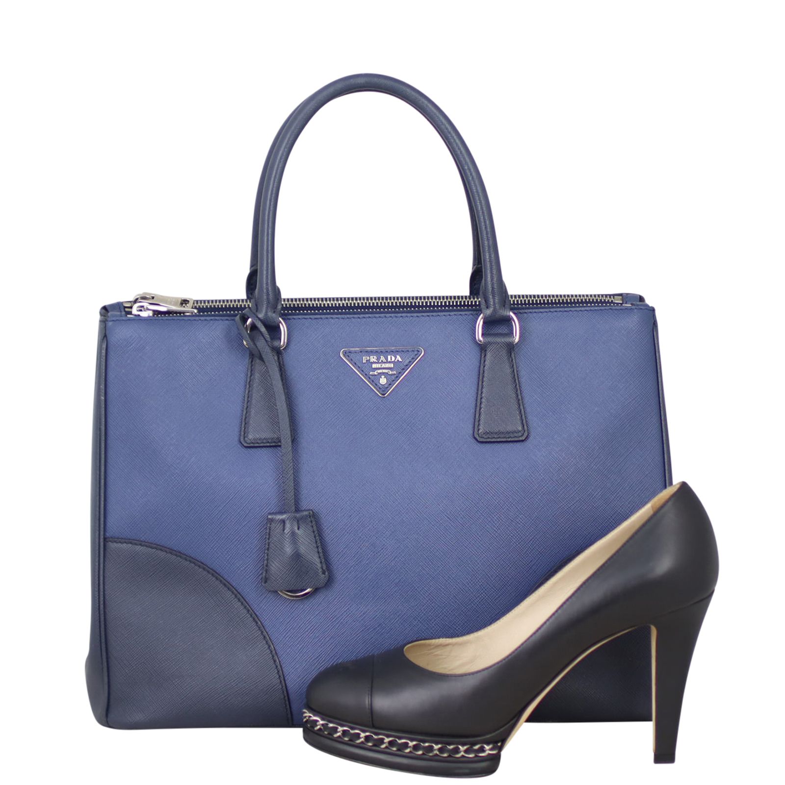 Prada Two Tone Saffiano Lux Galleria Double Zip Tote Prada Two Tone Saffiano Lux Galleria Double Zip Tote