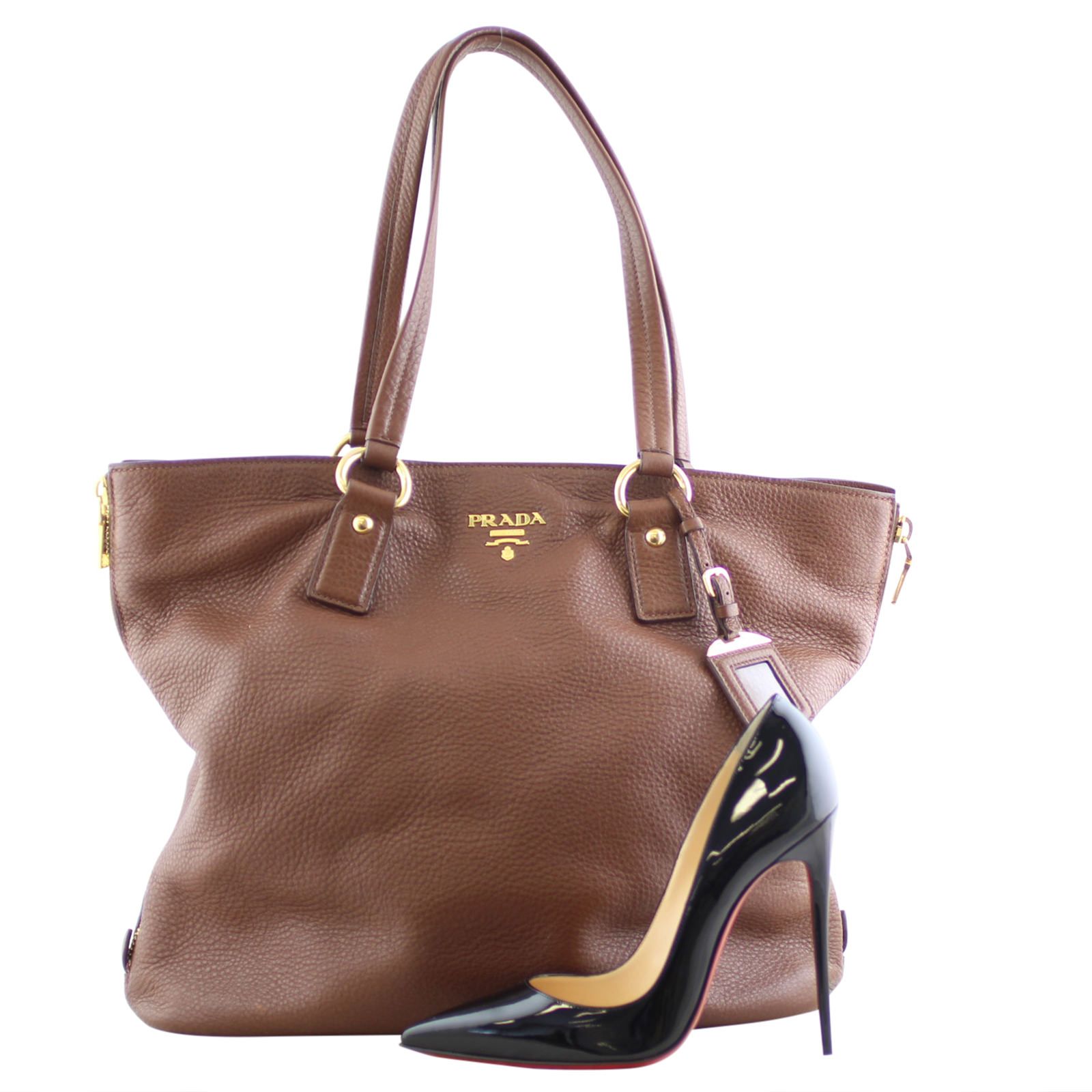 Prada daino side zip leather shopper hot sale