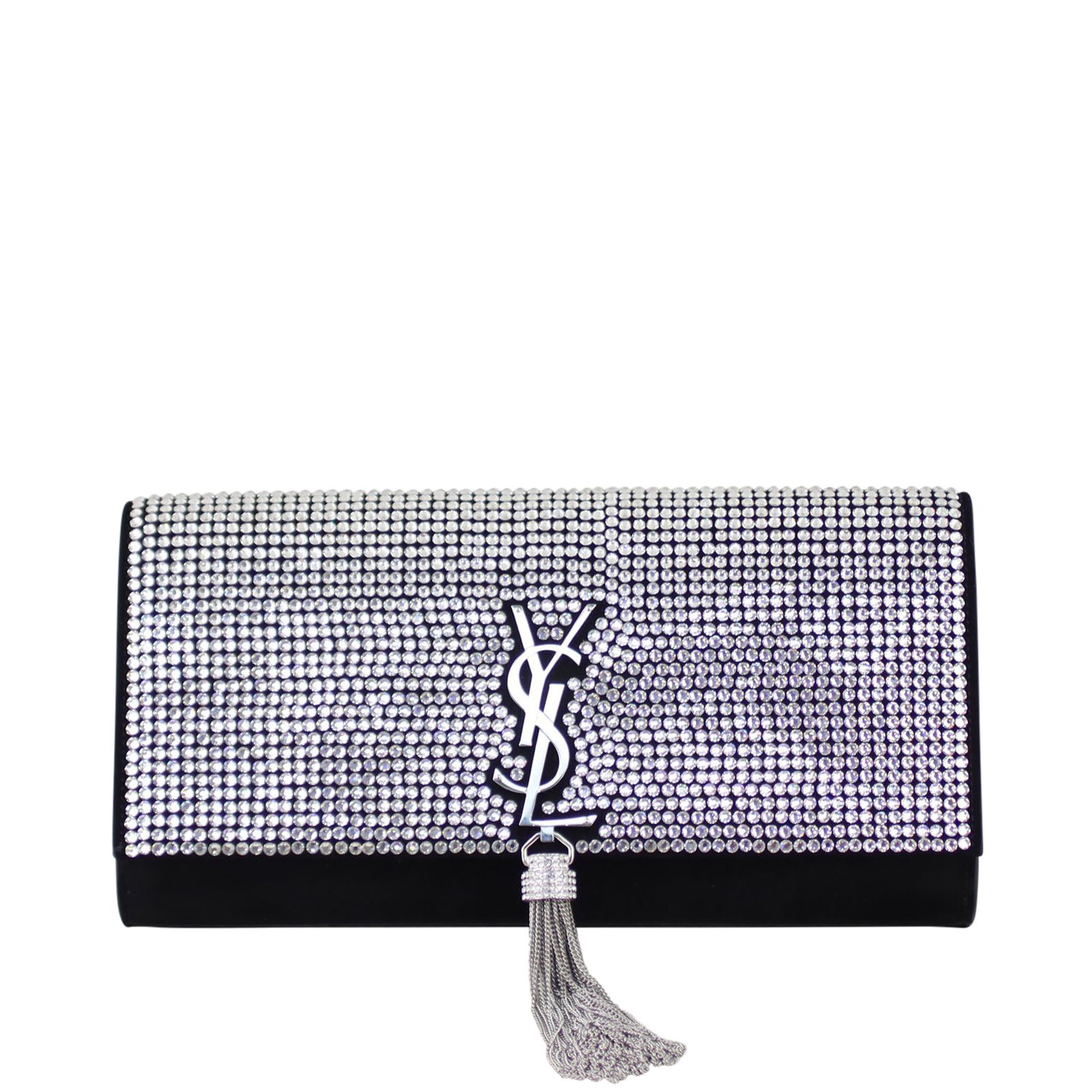 Saint Laurent Crystal Monogram Kate Tassel Clutch