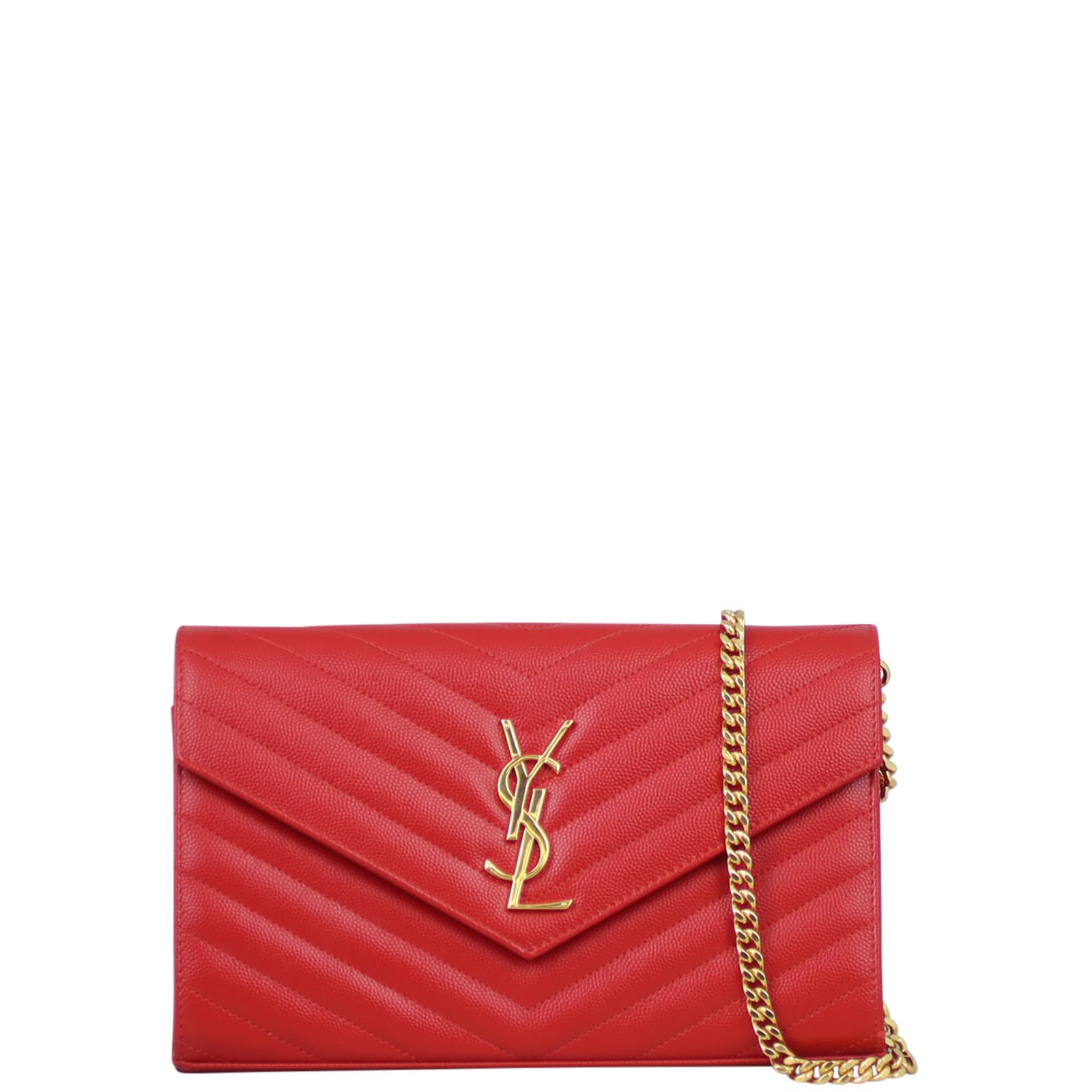 Saint laurent monogram chain wallet in grain de poudre embossed leather hot sale
