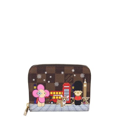 Louis Vuitton Zippy Coin Purse Damier Ebene Vivienne Christmas 2021 Print Front with Strap