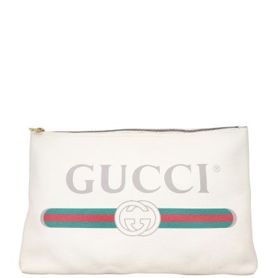 Gucci Logo Print Leather Pouch Front
