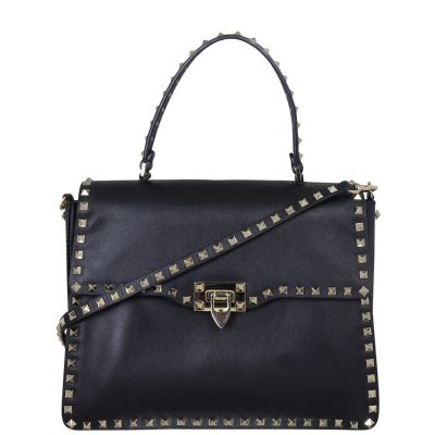 Valentino Vitello Rockstud Flap Bag Front with Strap