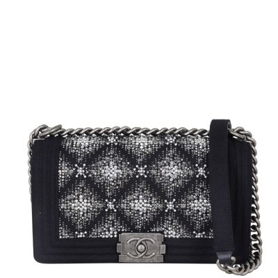 Chanel Boy Old Medium Embroidered Front Showing Strap