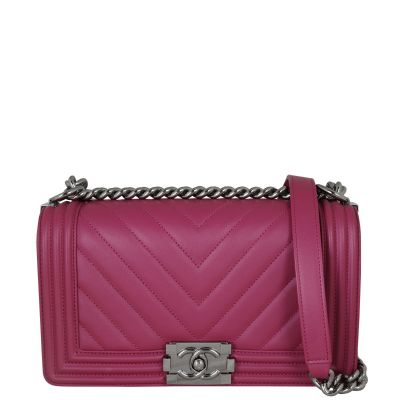 Chanel Boy Old Medium Chevron Front Showing Strap