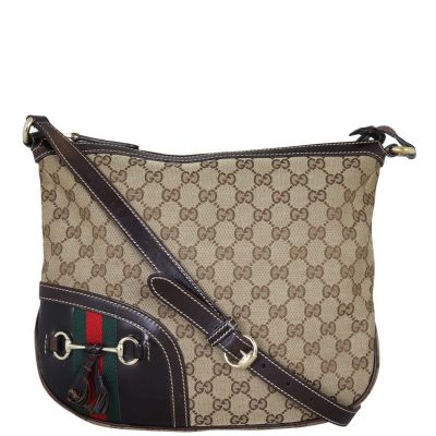 Gucci GG Supreme Canvas Horsebit Tassel Messenger Front Showing Strap
