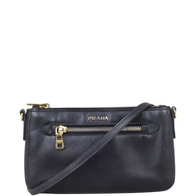 Prada Saffiano Zip Crossbody Bag Front With Strap