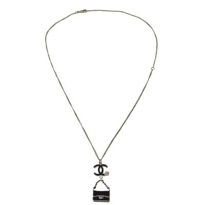 Chanel CC Enamel Flap Bag Pendant Necklace 