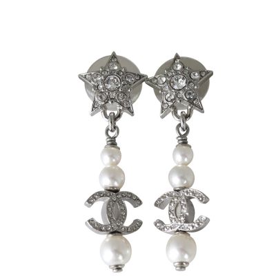 Chanel CC Crystal Star Pearl Drop Earrings
