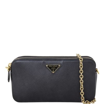 Prada Saffiano Mini Double Zip Chain Crossbody