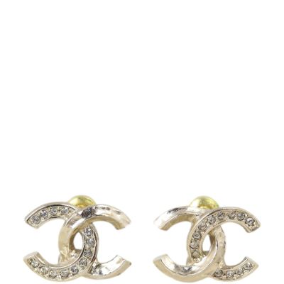 Chanel CC Half Crystal Stud Earrings