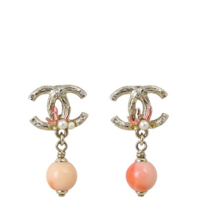 Chanel CC Pearl Coral Drop Earrings