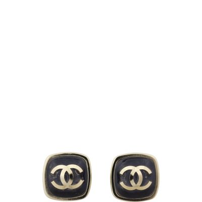 Chanel CC Enamel Button Earrings