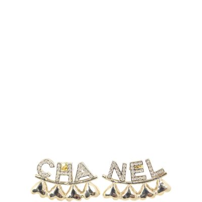 Chanel 'CHA-NEL' Hearts Crystal Stud Earrings