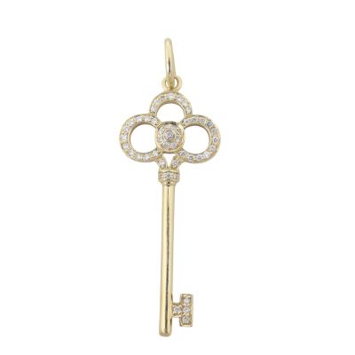 Tiffany & Co Crown Key 18k Yellow Gold Diamond Pendant