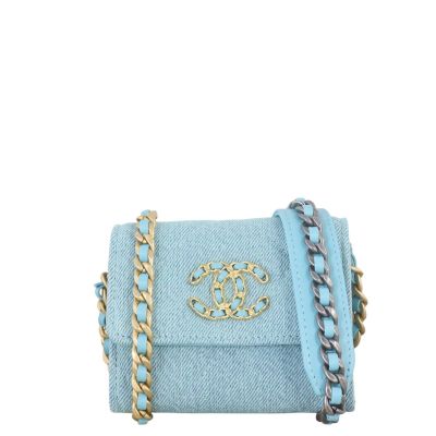 Chanel 19 Flap Card Holder on Chain Denim