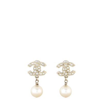 Chanel CC Pearl Drop Earrings