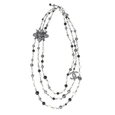 Chanel CC Pearl Bead Marble Resin Multi Strand Long Necklace