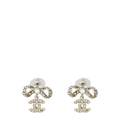 Chanel CC Bow Crystal Drop Earrings