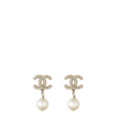 Chanel CC Pearl Drop Earrings