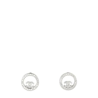 Chanel Crystal CC Circle Stud Earrings