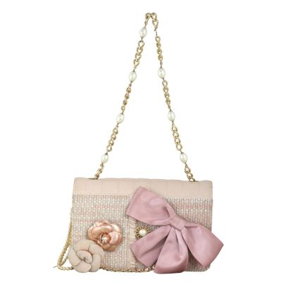 Chanel Camellia Tweed Pearl Chain Flap Bag Vintage