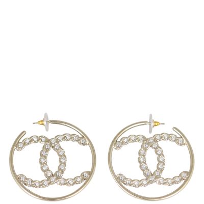 Chanel Strass CC Hoop Earrings Front