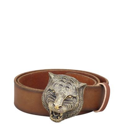 Gucci Leather Belt with Feline Head Front