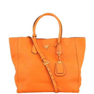 Prada Vitello Grain Shopping Tote (orange) Front
