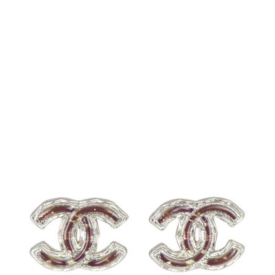 Chanel CC Resin Stud Earrings Front
