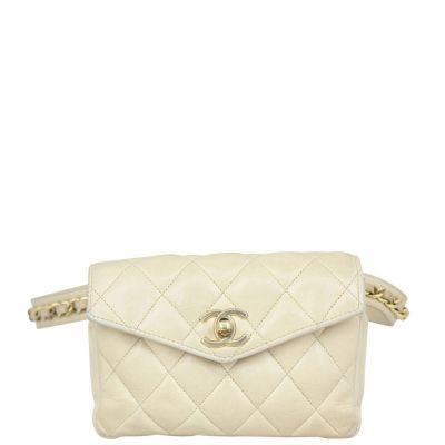 Chanel Vintage Quilted CC Belt Bag Front with Strap