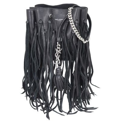 Saint Laurent Fringe Monogram Bourse Bucket Bag Mini Front

