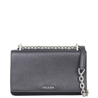 Prada Saffiano Tessuto Chain Shoulder Bag Front
