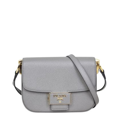 Prada Saffiano Embleme Shoulder Bag Front with Strap