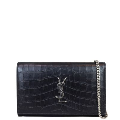 Saint Laurent Kate Chain Wallet Croc-Embossed Front with Strap