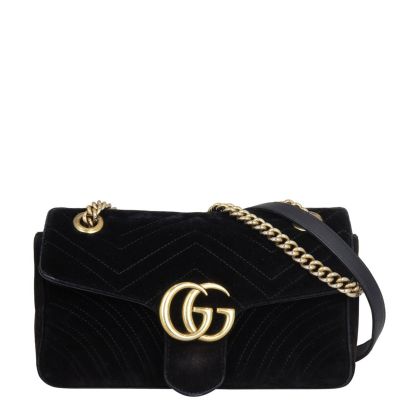 Gucci GG Marmont Mini Velvet Shoulder Bag Front with Strap