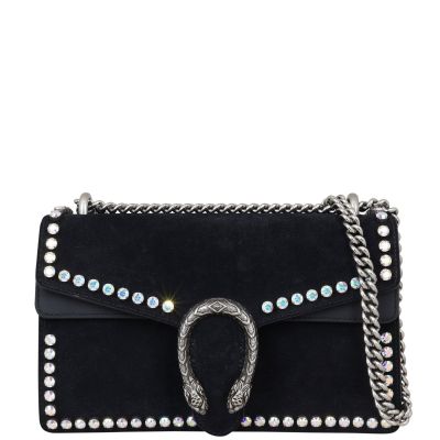 Gucci Dionysus Crystal Embellished Suede Small Shoulder Bag Front with Strap