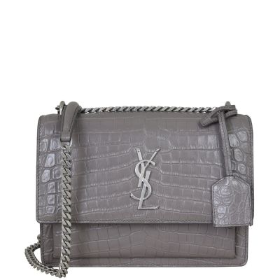 Saint Laurent Sunset Medium Croc-Embossed Front with Strap