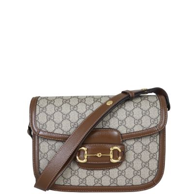 Gucci GG Supreme 1955 Horsebit Shoulder Bag Front with Strap