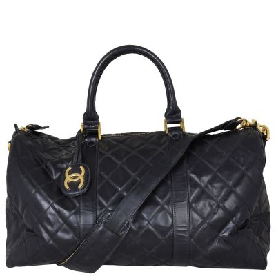Chanel Vintage Quilted Duffle Bag Front with Strap