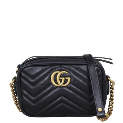 Gucci GG Marmont Mini Camera Bag (black) Front Showing Strap