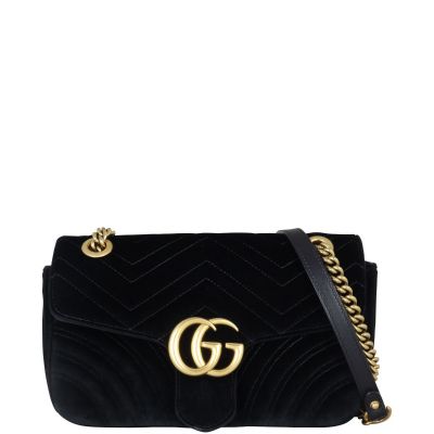 Gucci GG Marmont Small Velvet Shoulder Bag Front With Strap