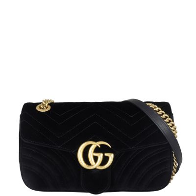 Gucci GG Marmont Small Velvet Shoulder Bag Front With Strap