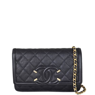 Chanel CC Filigree Wallet on Chain Front With Chain