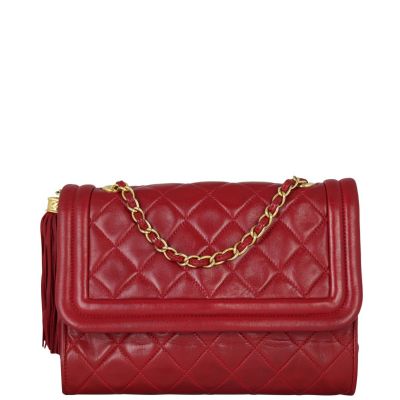 Chanel Vintage Quilted Flap Bag Front With Chain